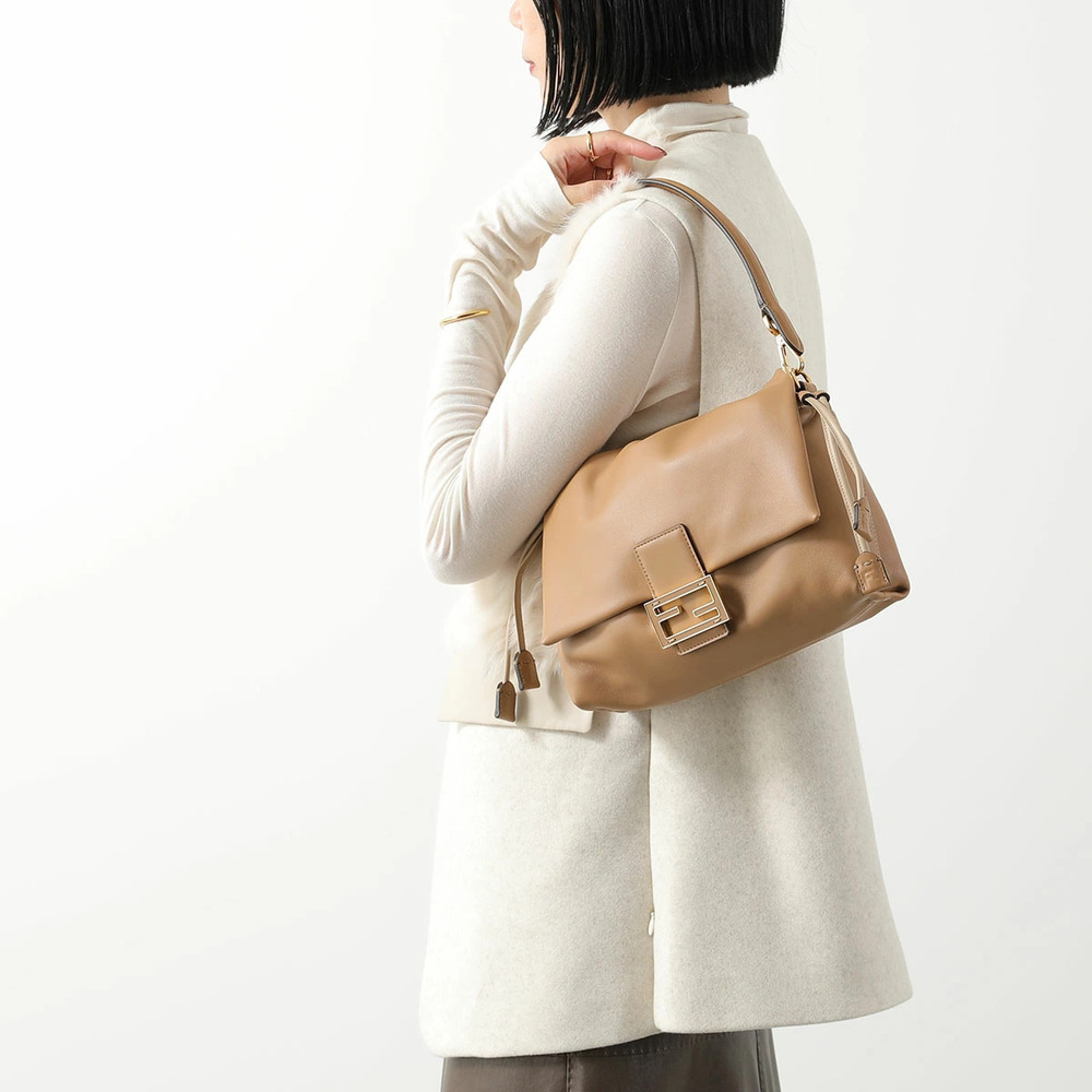 Fendi Mamma Baguette Shoulder Bag Leather FF CAPPUCCINOGOLD